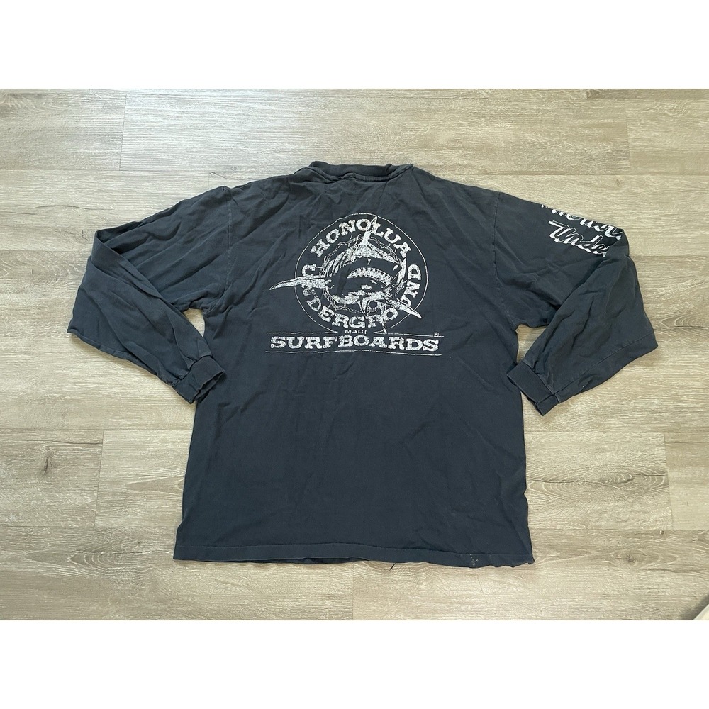 VTG Honolua Surf Co. Men's Sz XL Long Sleeve Graphic T-Shirt Faded Black